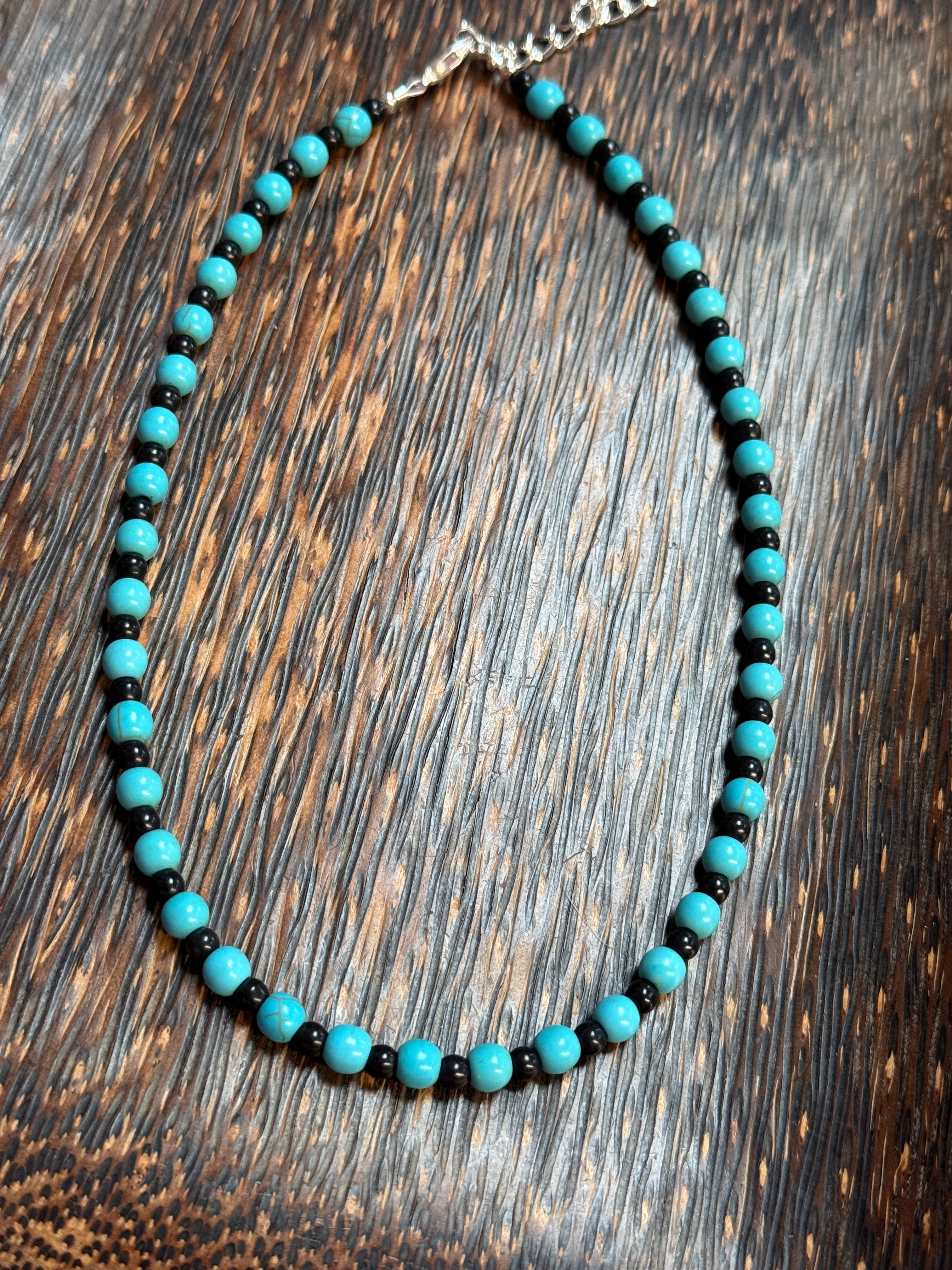 Turquoise Howlite & Black Beaded Necklace