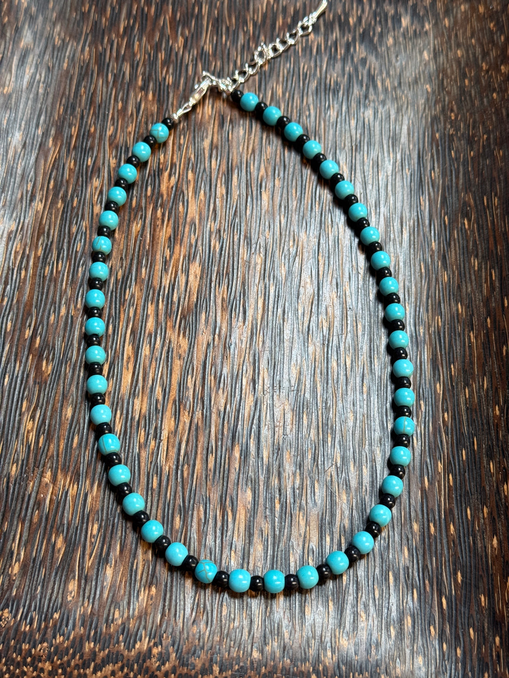 Turquoise Howlite & Black Beaded Necklace