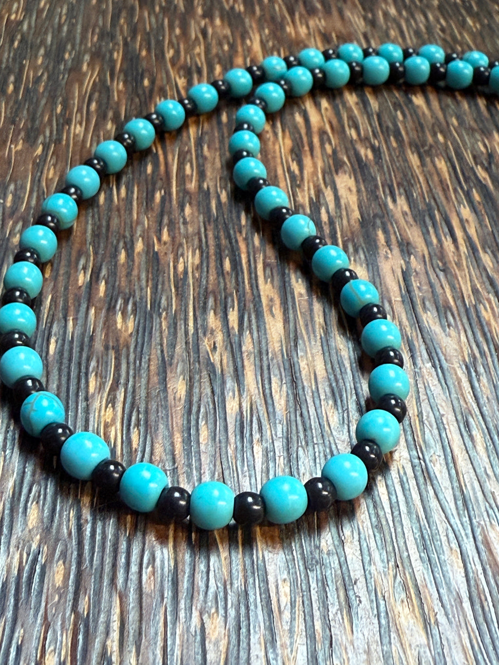 Turquoise Howlite & Black Beaded Necklace