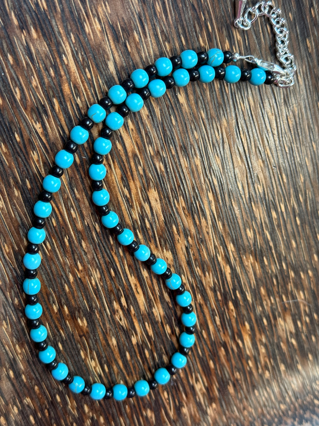 Turquoise Howlite & Black Beaded Necklace