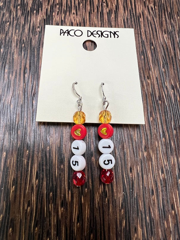Red=letter Heart KC Earrings