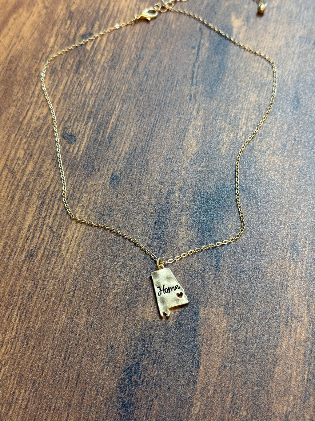 Gold Alabama Engraved Silhouette Necklace