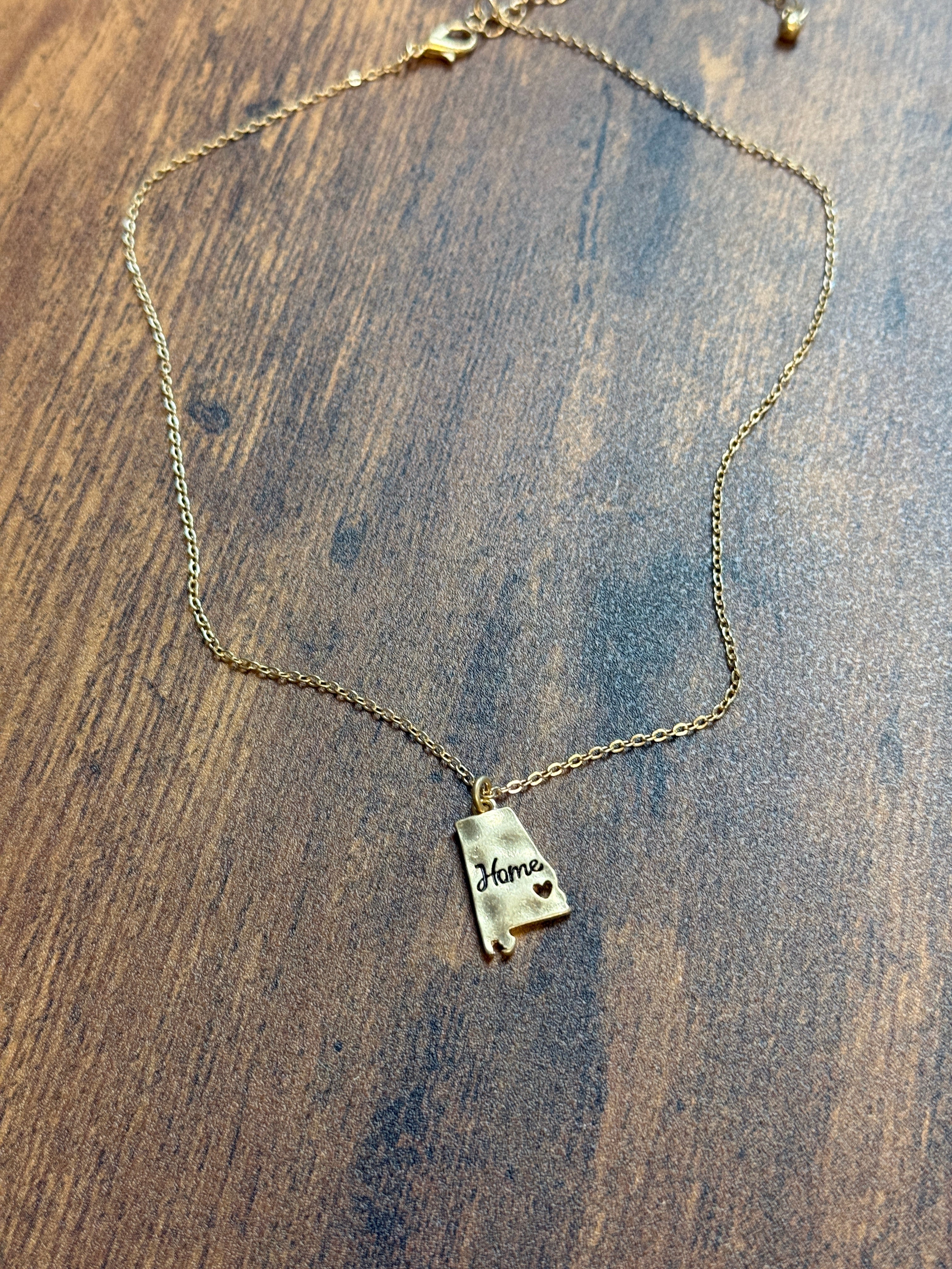 Gold Alabama Engraved Silhouette Necklace