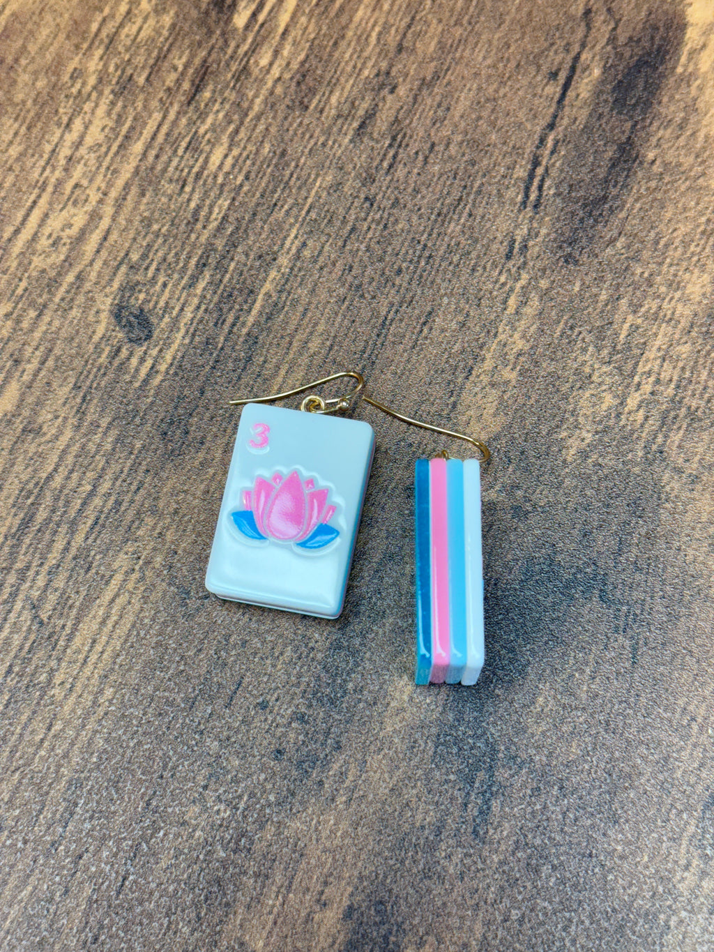 Lotus Flower Mahjong Tile Earrings