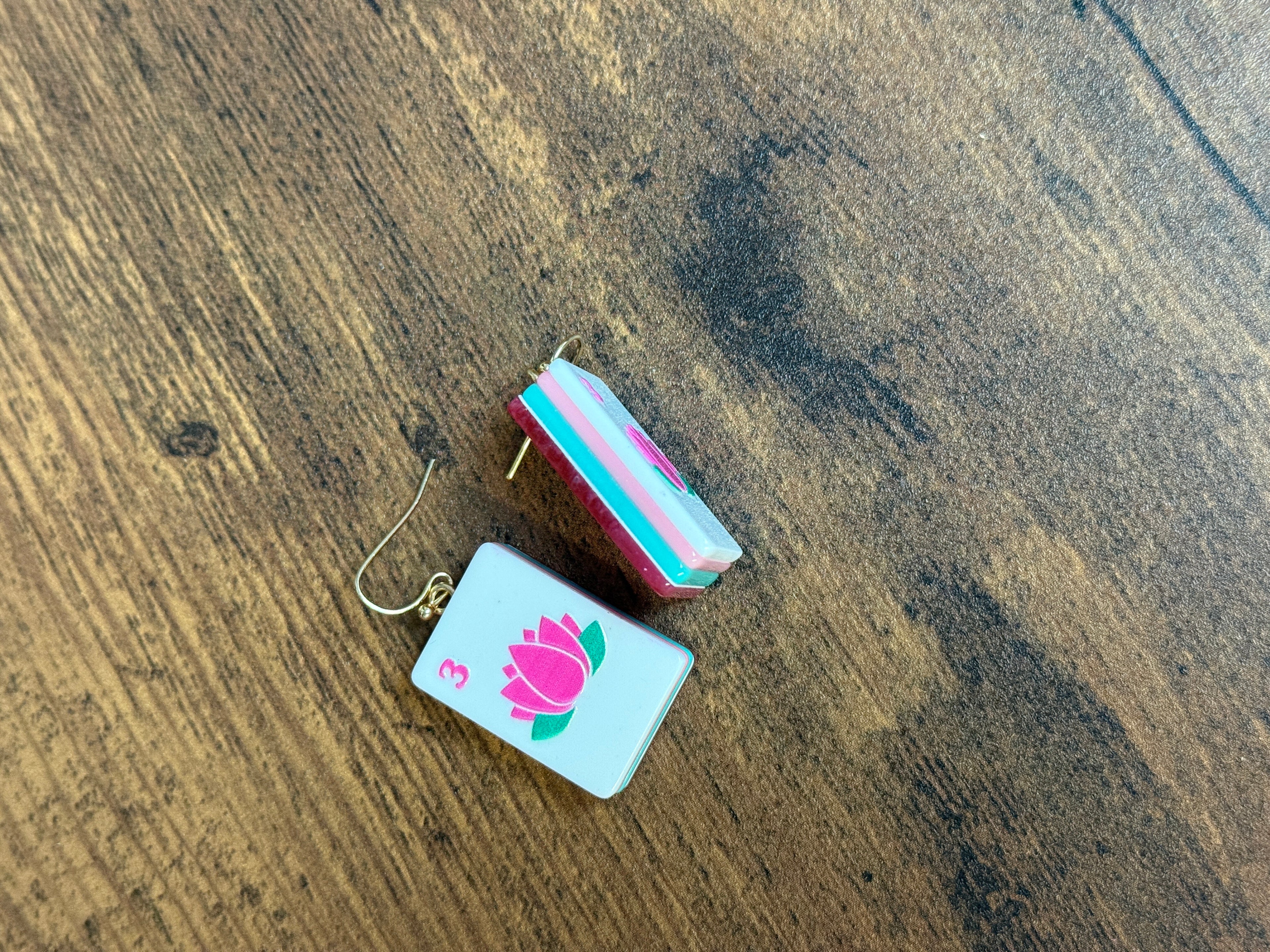 Lotus Flower Mahjong Tile Earrings