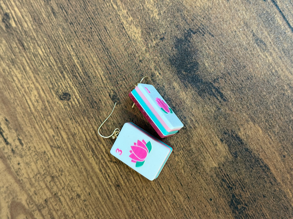 Lotus Flower Mahjong Tile Earrings