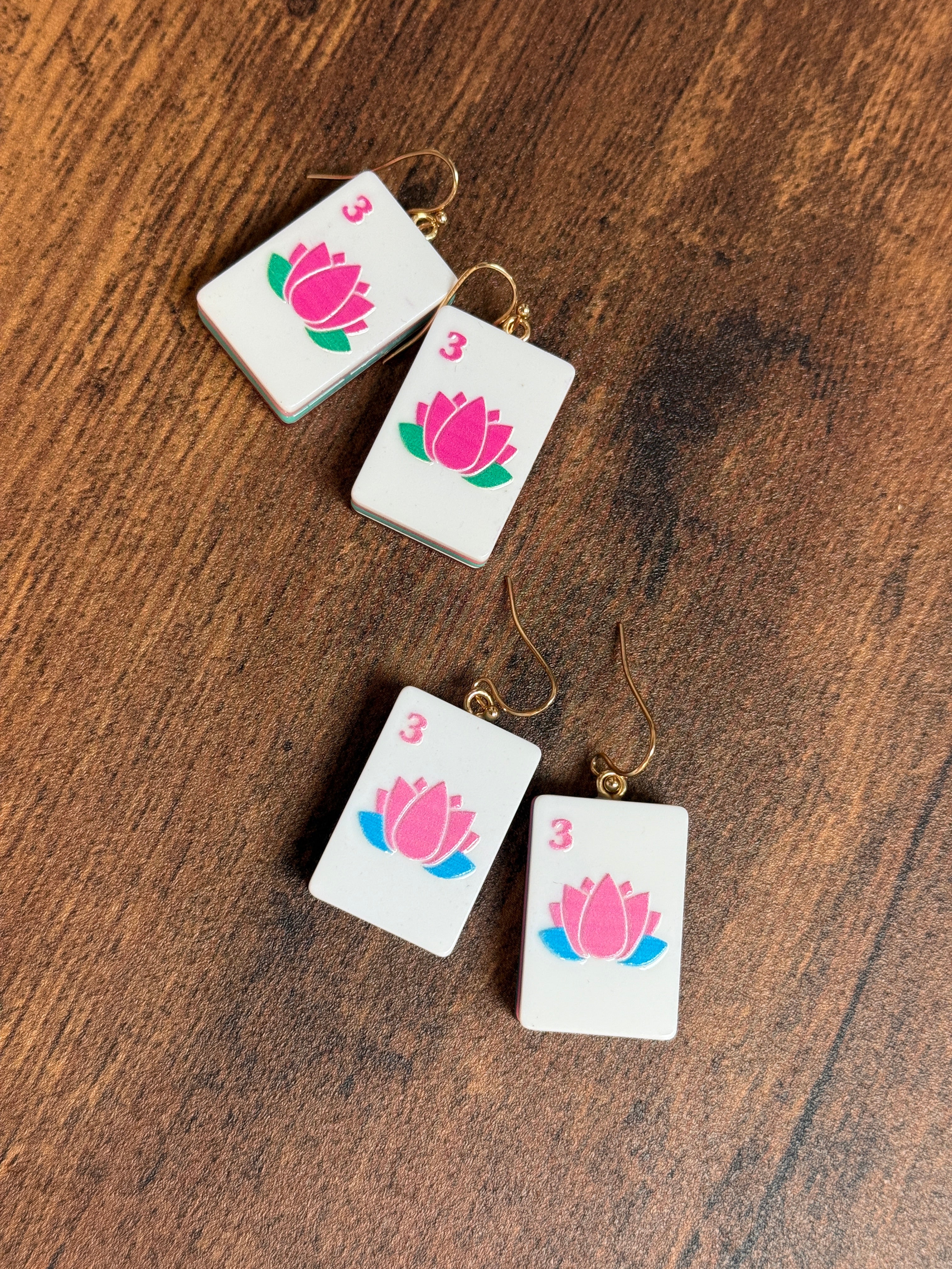 Lotus Flower Mahjong Tile Earrings