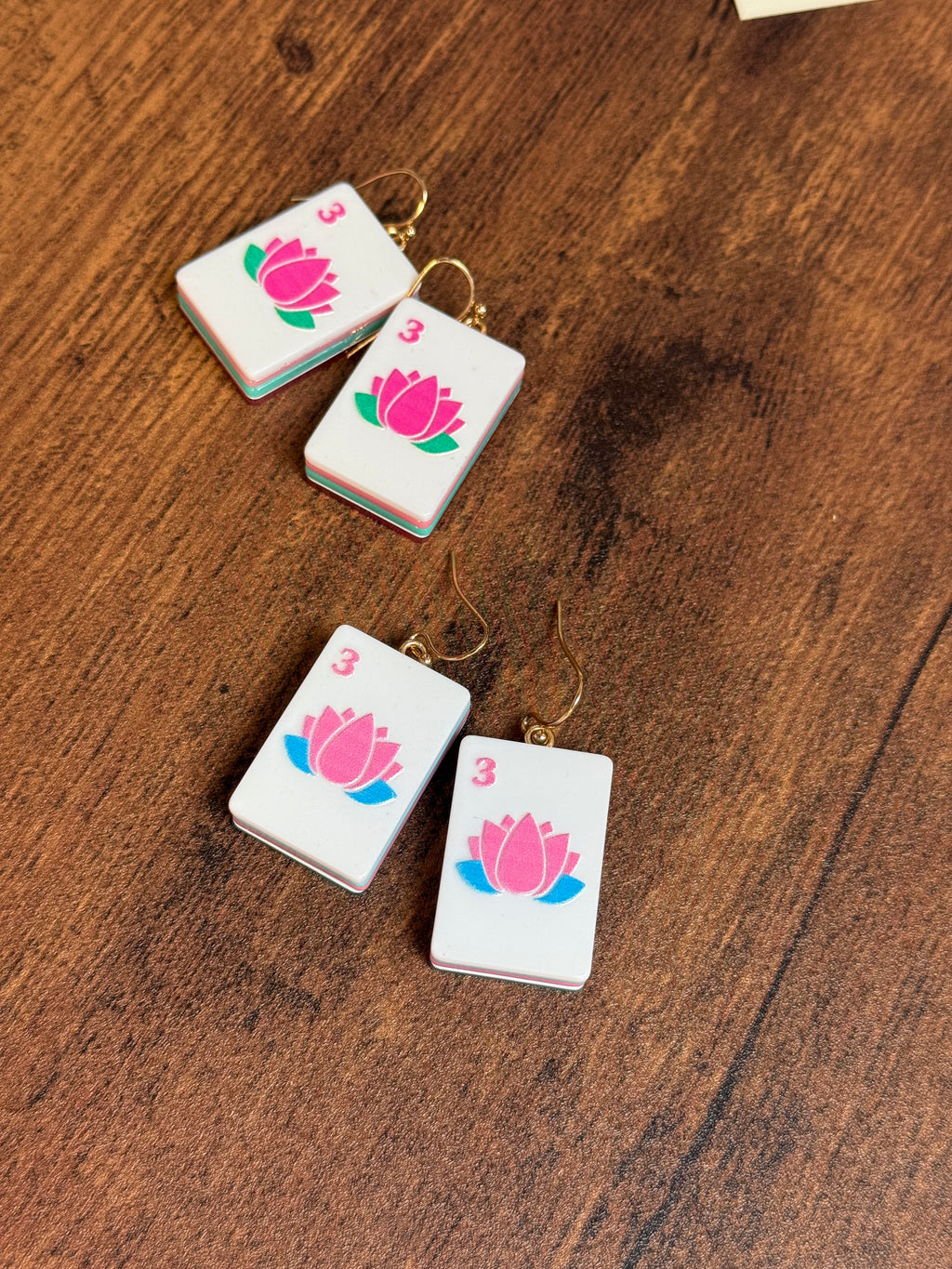 Lotus Flower Mahjong Tile Earrings