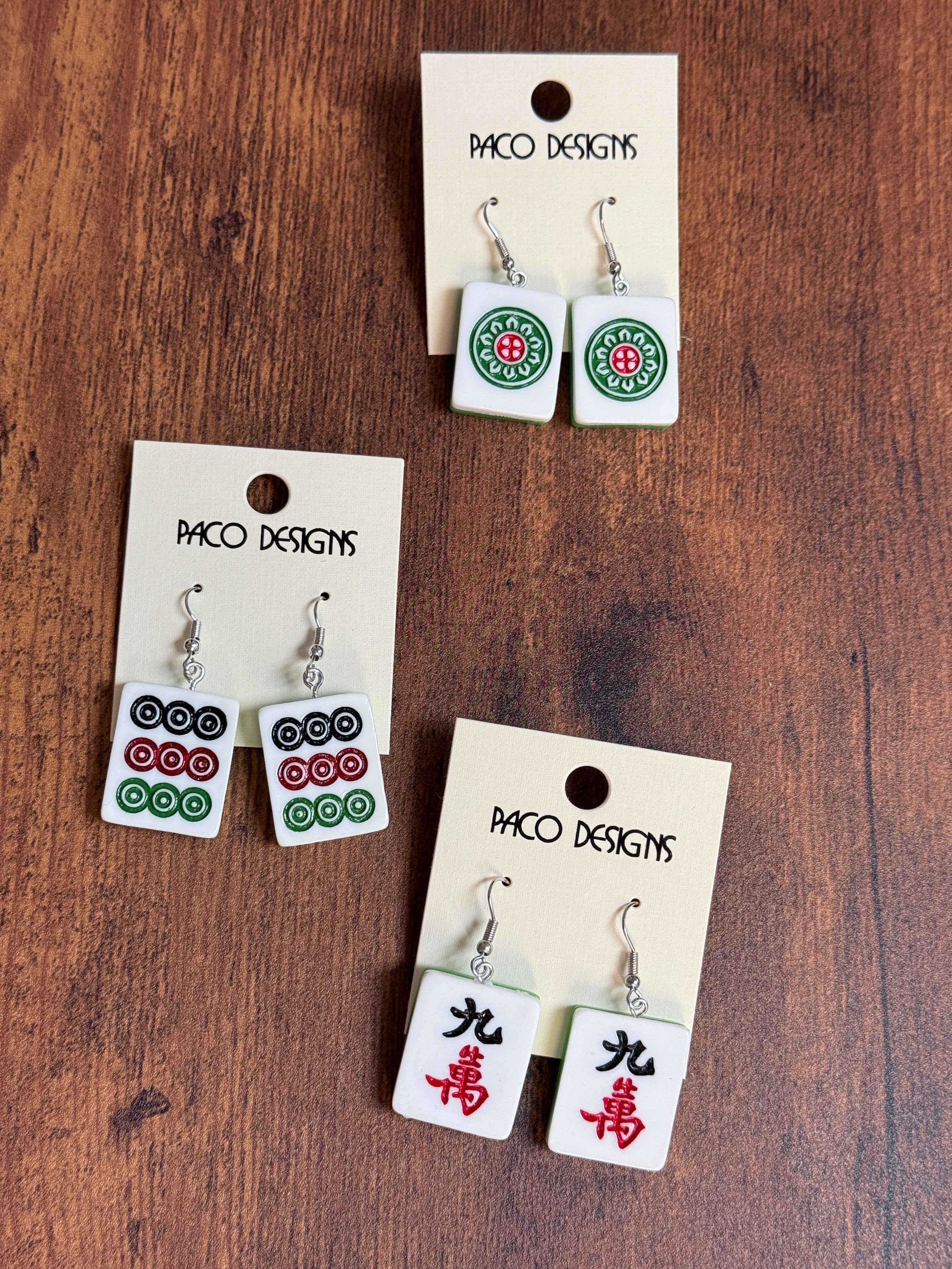 Red & Black Mahjong Tile Acrylic Earrings