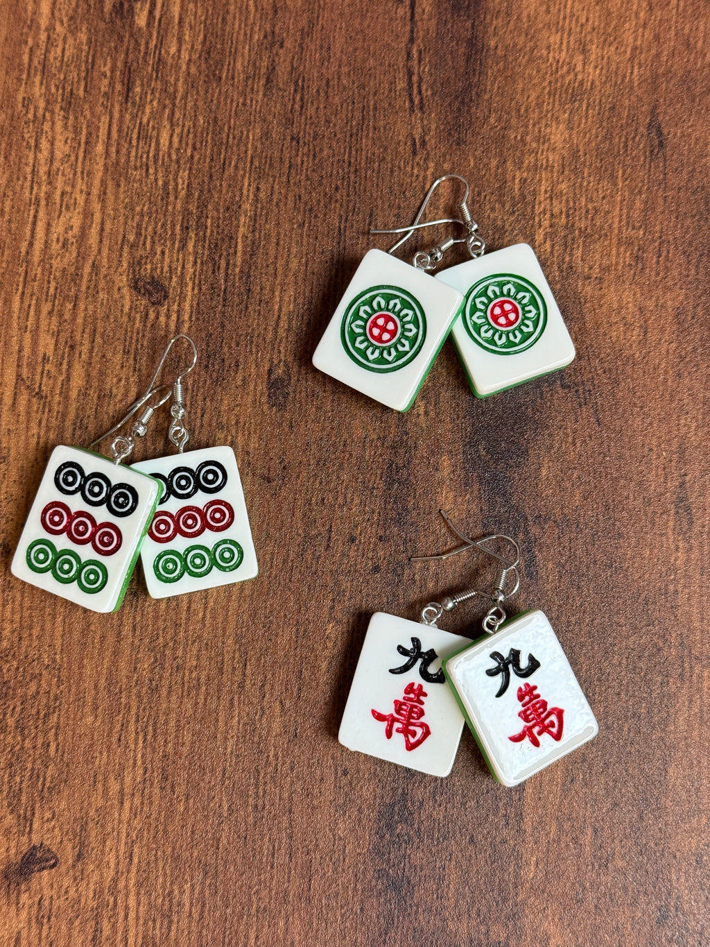 Red & Black Mahjong Tile Acrylic Earrings
