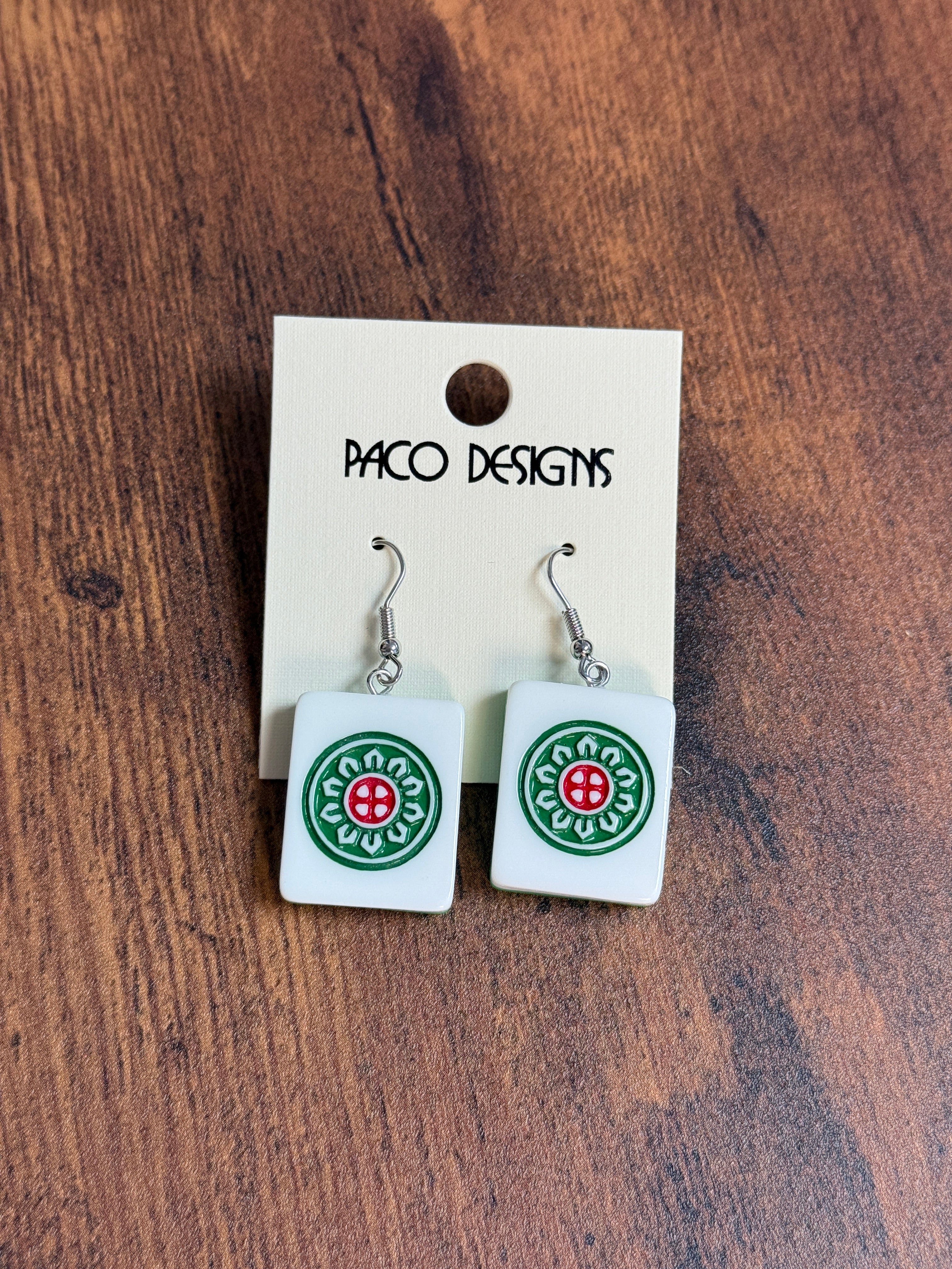 Red & Black Mahjong Tile Acrylic Earrings