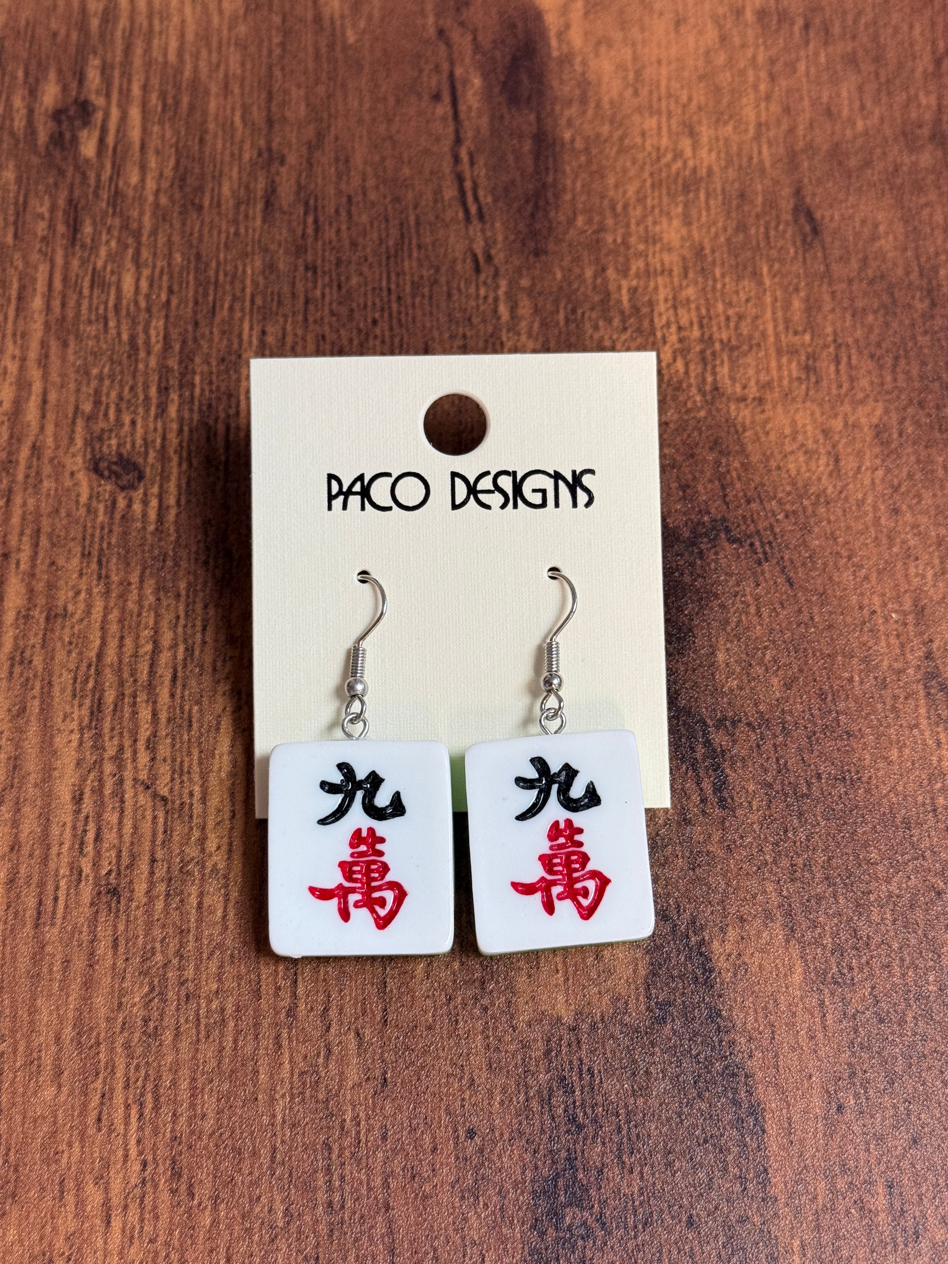 Red & Black Mahjong Tile Acrylic Earrings