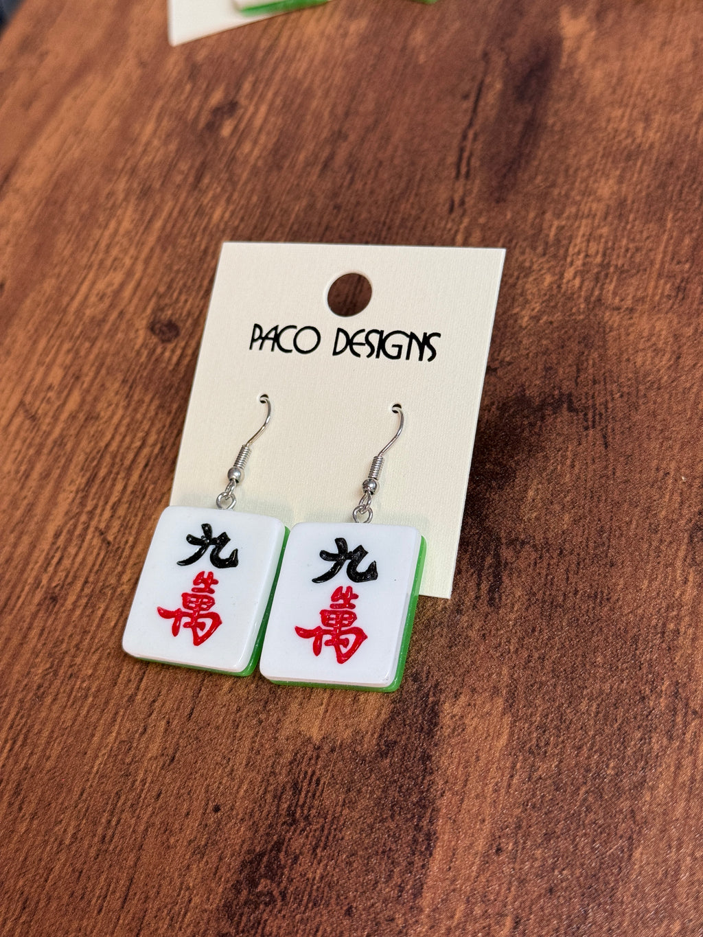 Red & Black Mahjong Tile Acrylic Earrings