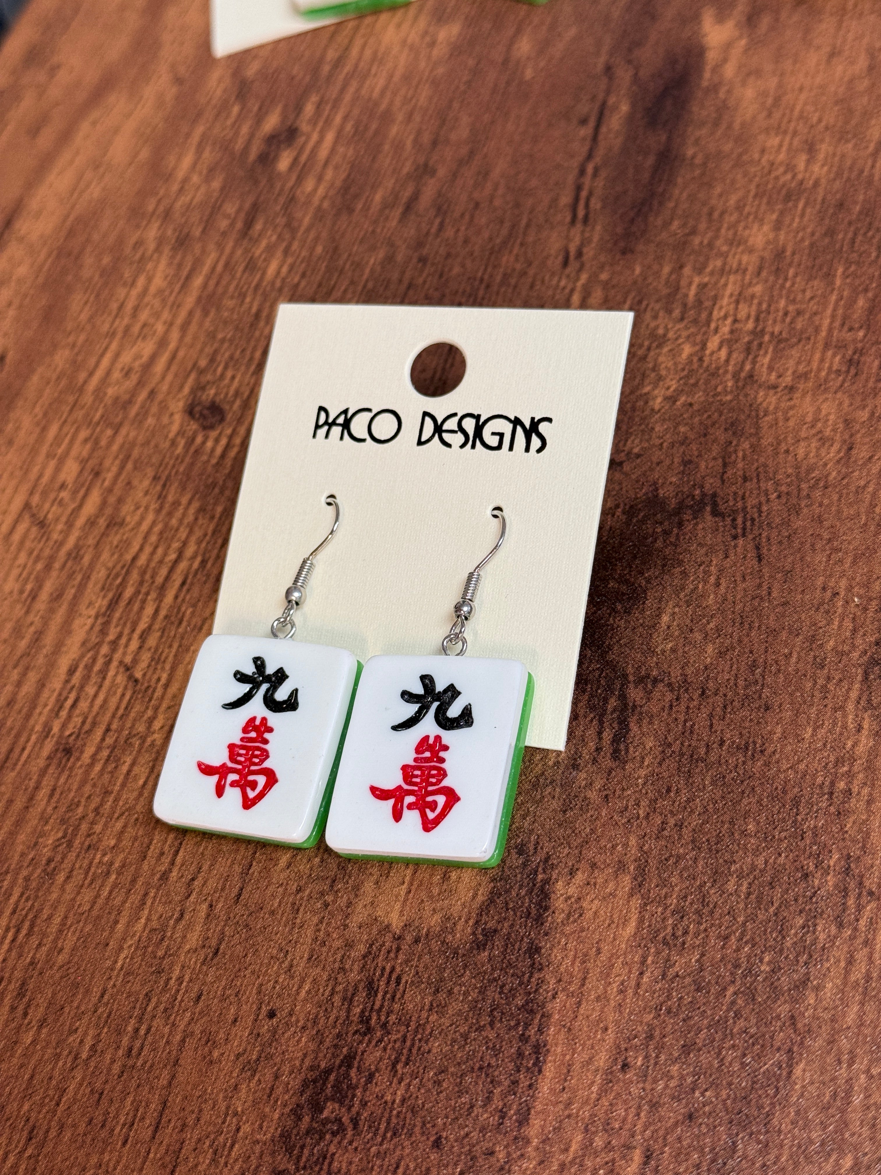 Red & Black Mahjong Tile Acrylic Earrings