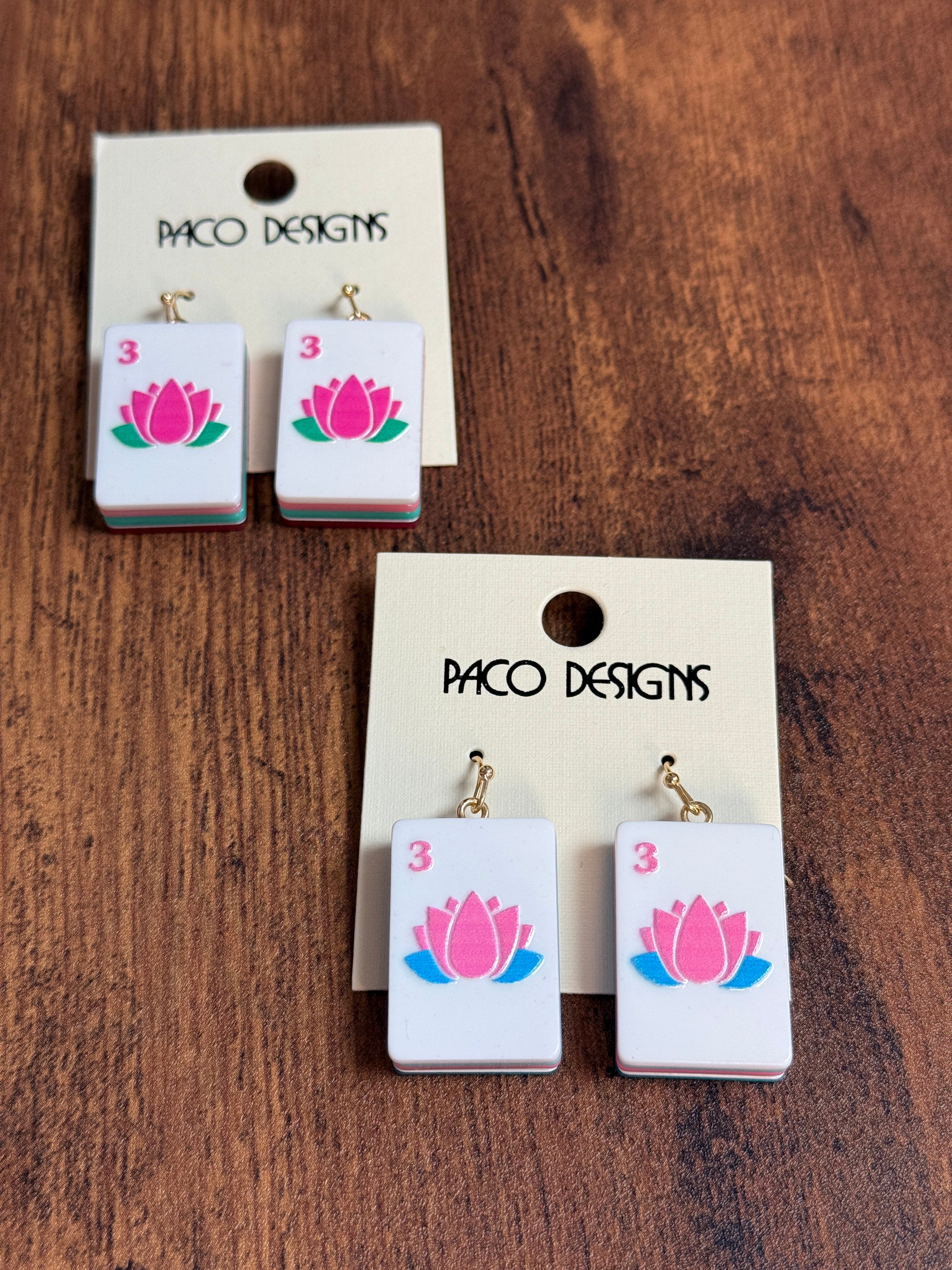 Lotus Flower Mahjong Tile Earrings