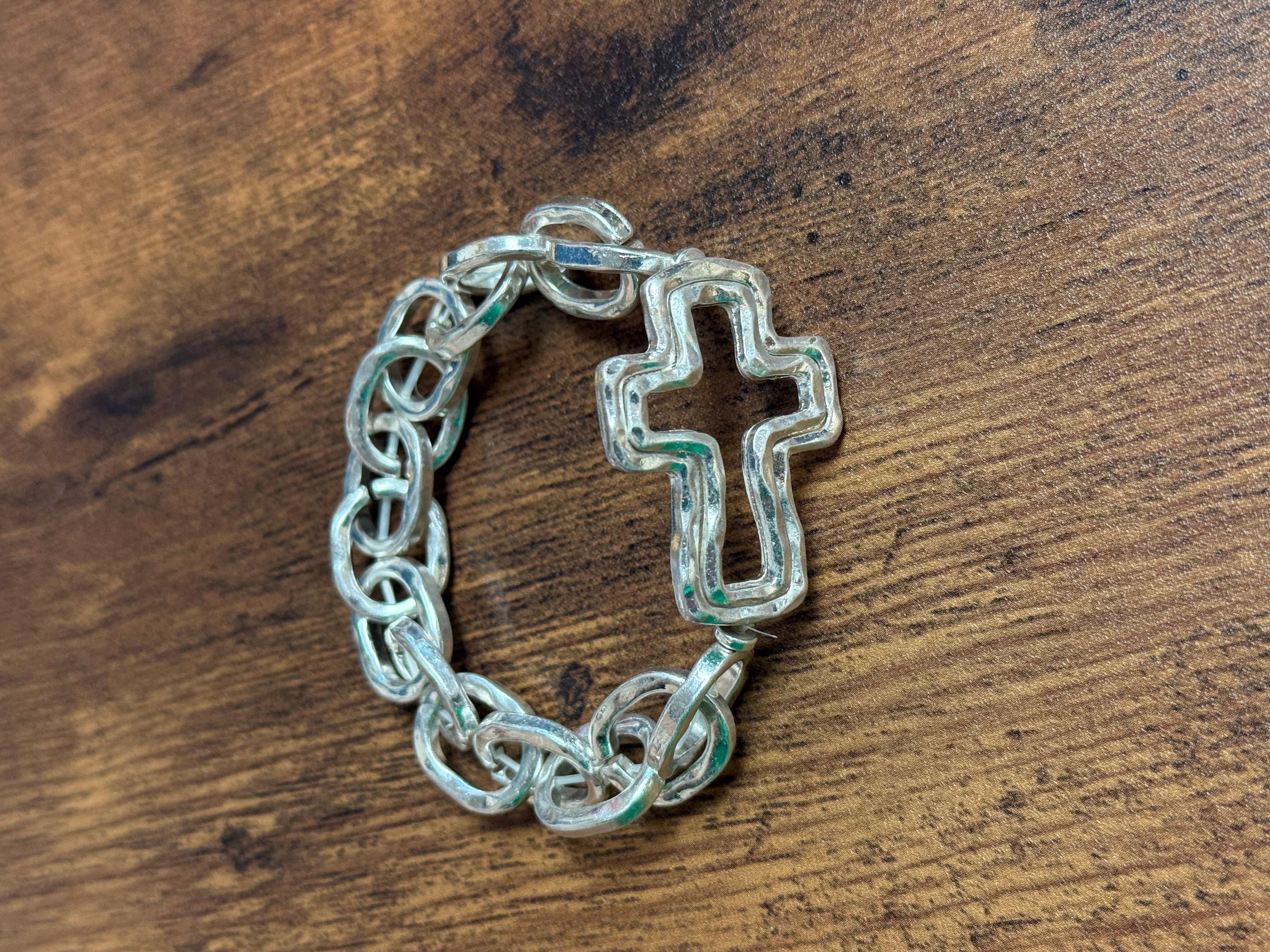 Double Layer Cross Pendant Stretch Chain Bracelet