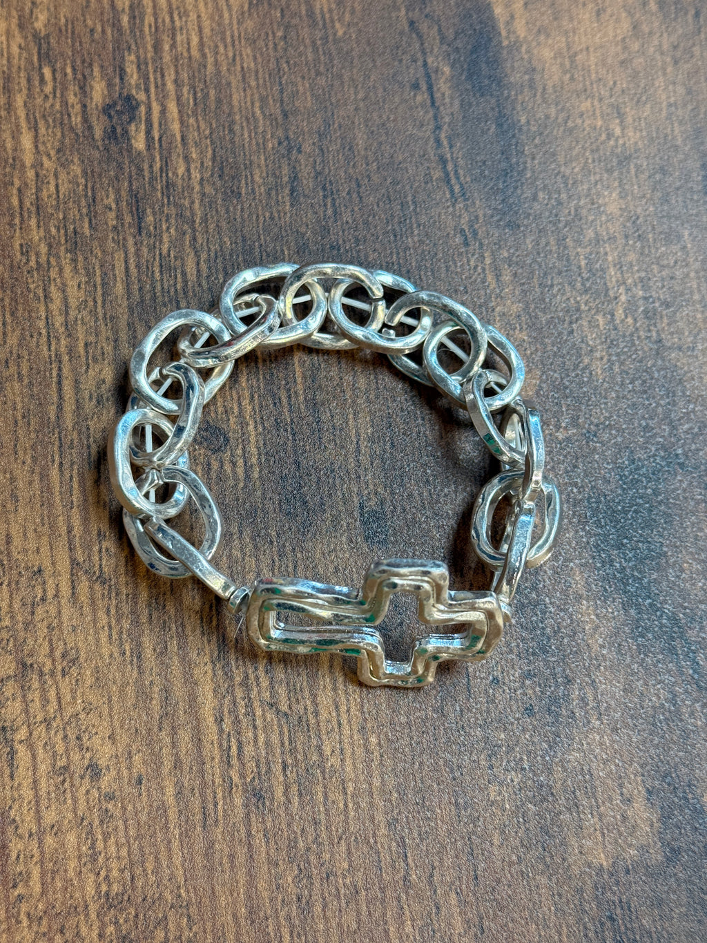Double Layer Cross Pendant Stretch Chain Bracelet