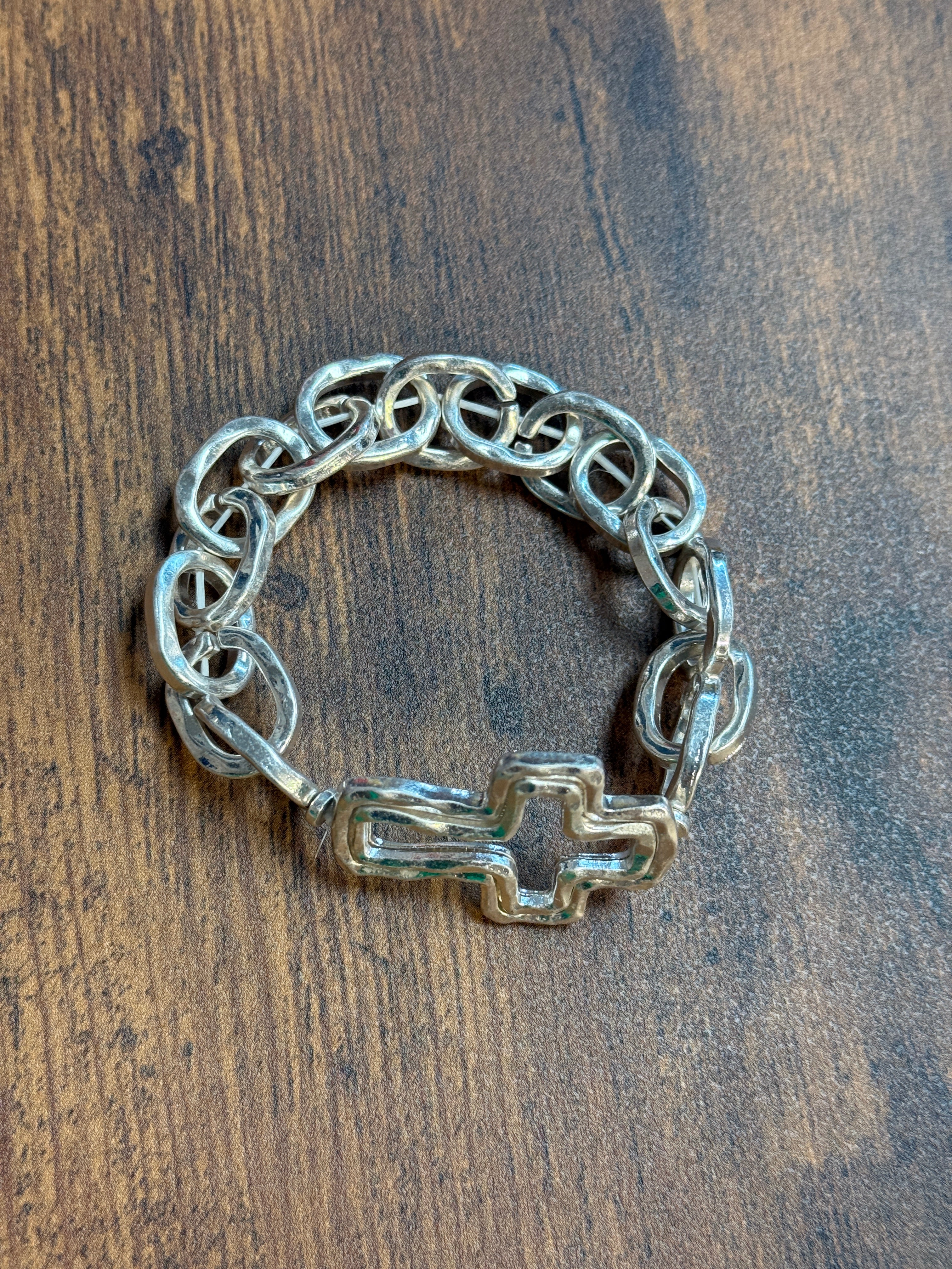 Double Layer Cross Pendant Stretch Chain Bracelet