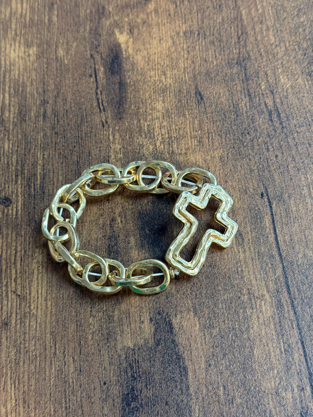 Double Layer Cross Pendant Stretch Chain Bracelet