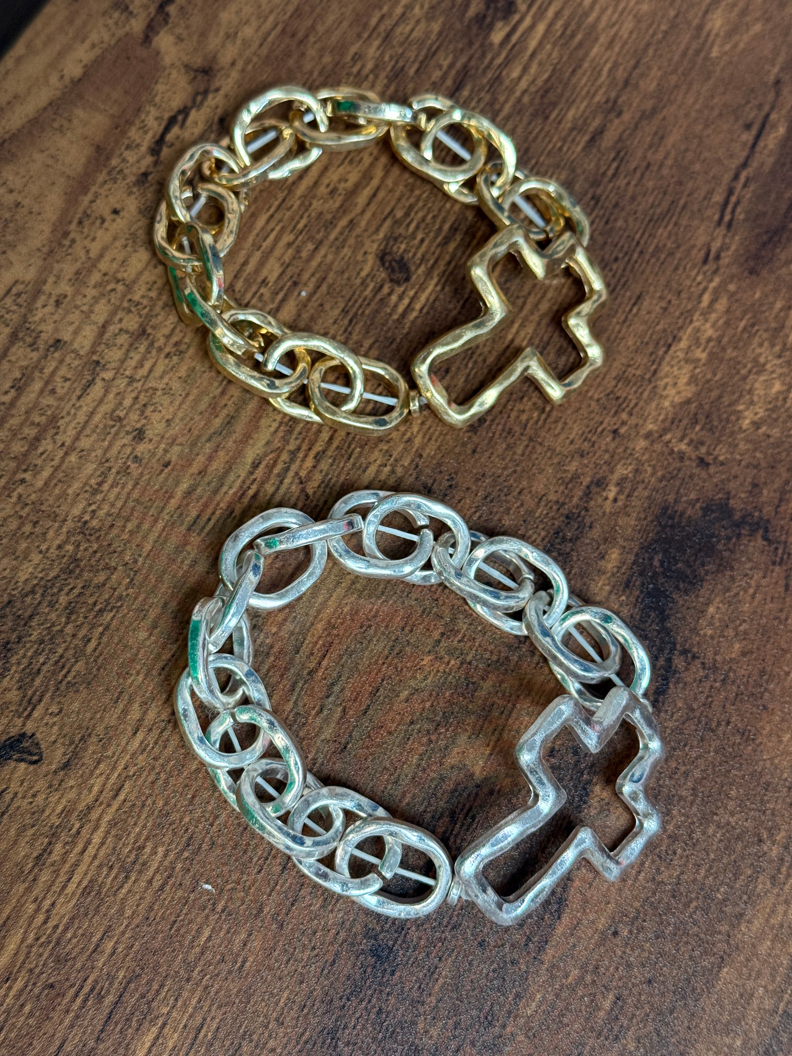 Cross Pendant Stretch Chain Bracelet