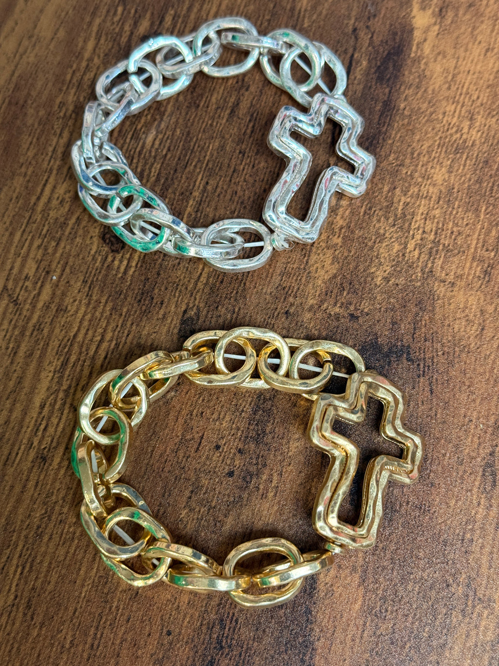 Double Layer Cross Pendant Stretch Chain Bracelet
