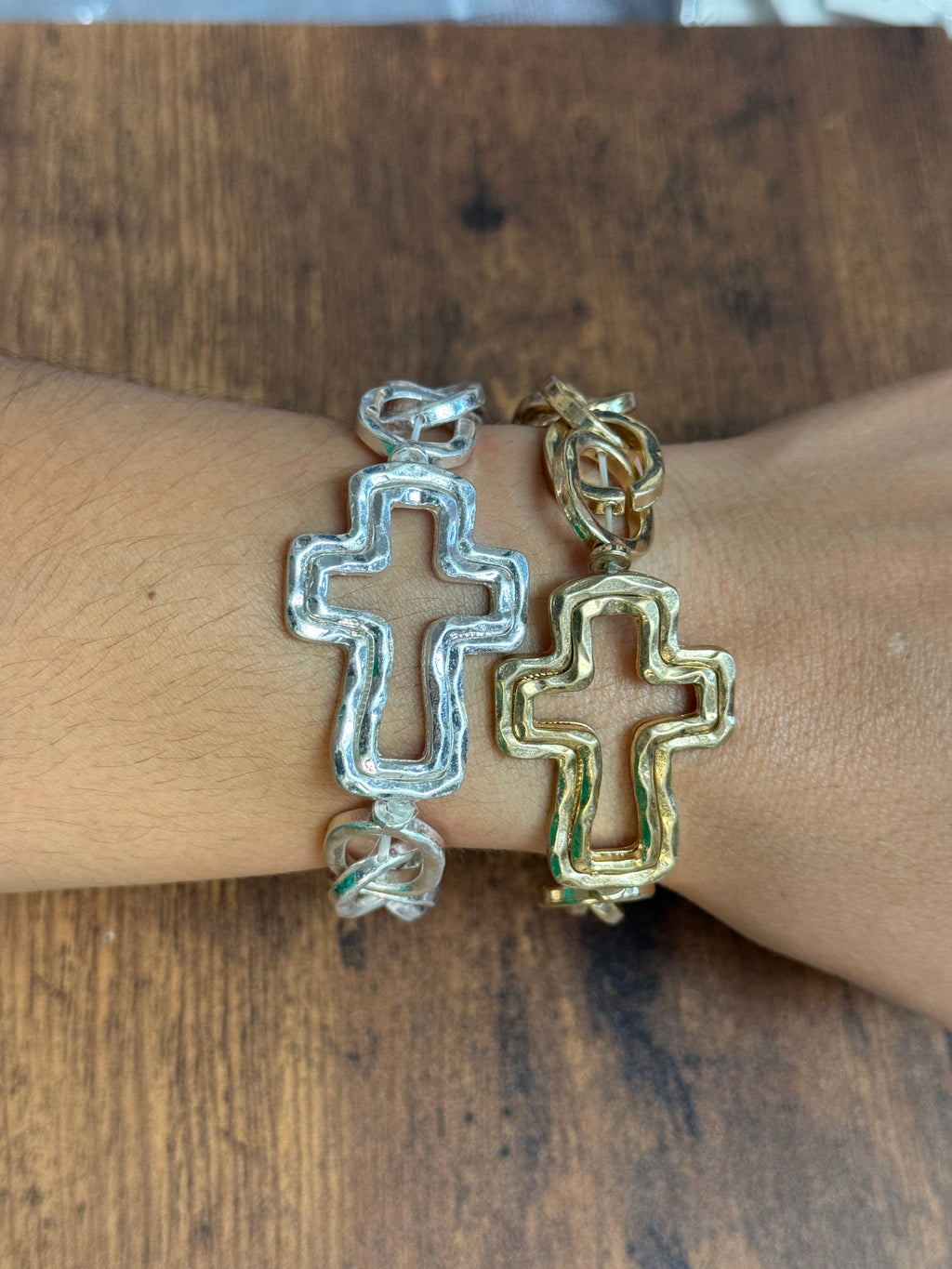 Double Layer Cross Pendant Stretch Chain Bracelet