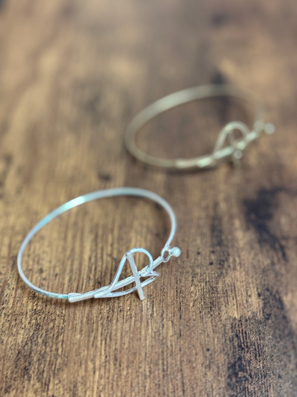 Heart & Cross Wire Bangle Bracelet