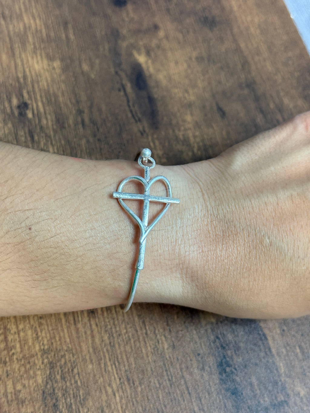 Heart & Cross Wire Bangle Bracelet