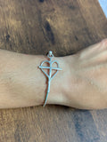 Heart & Cross Wire Bangle Bracelet