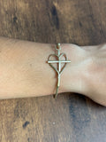 Heart & Cross Wire Bangle Bracelet