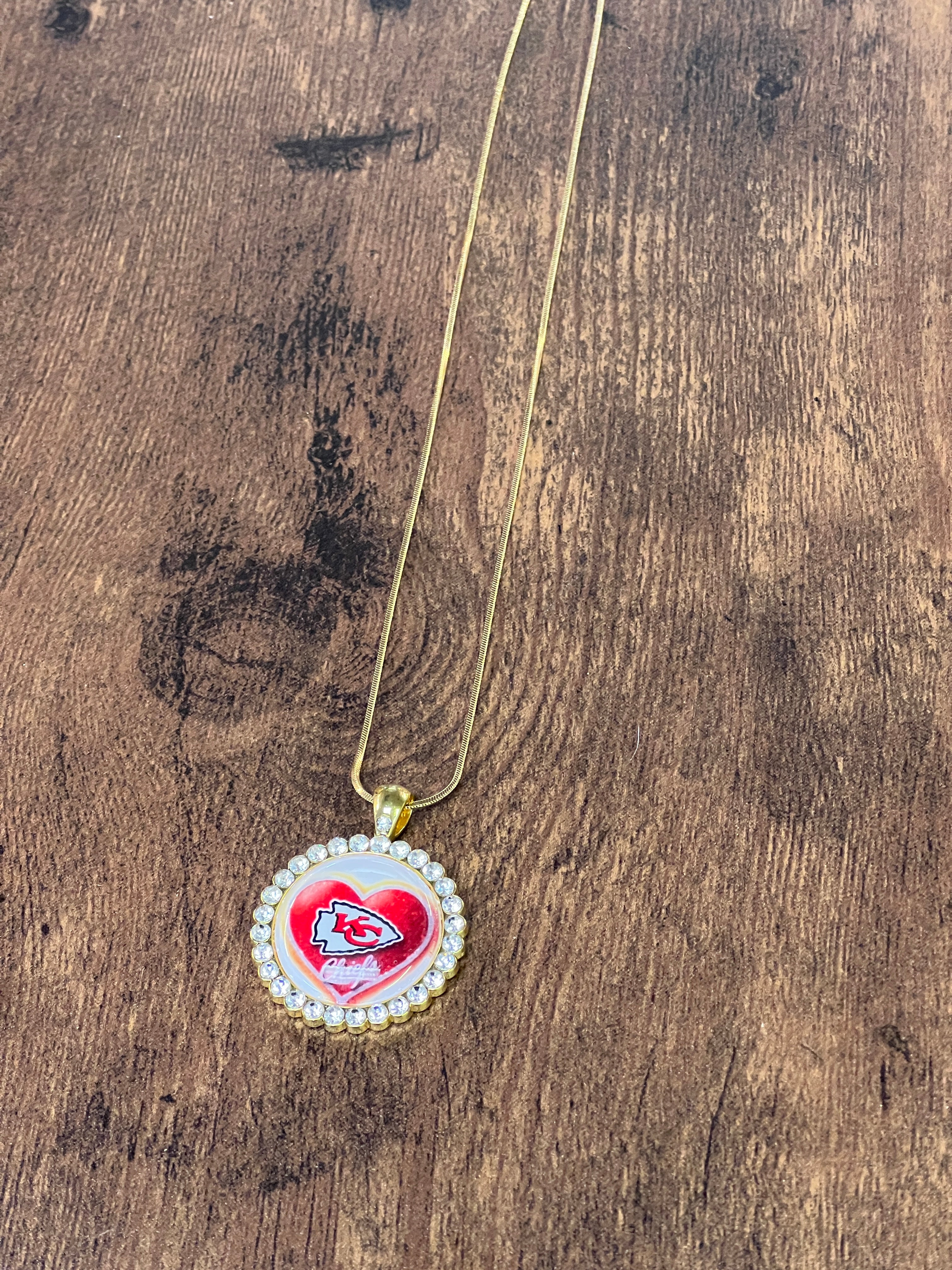 KC Heart Pendant Necklace with Rhinestones