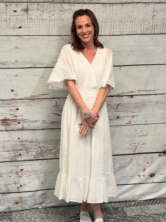 White V-Neck Maxi  Dress