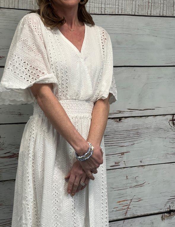 White V-Neck Maxi  Dress
