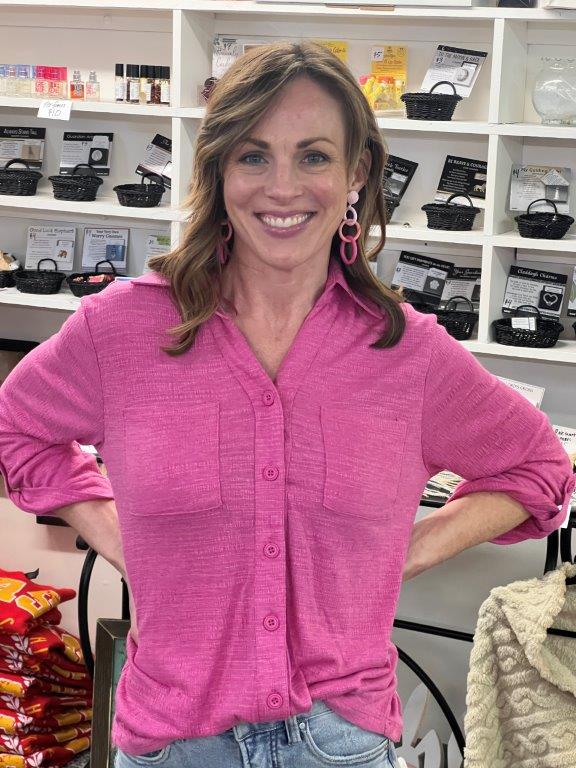 Pink or Green 3/4 Length Button Top by Karen Hart