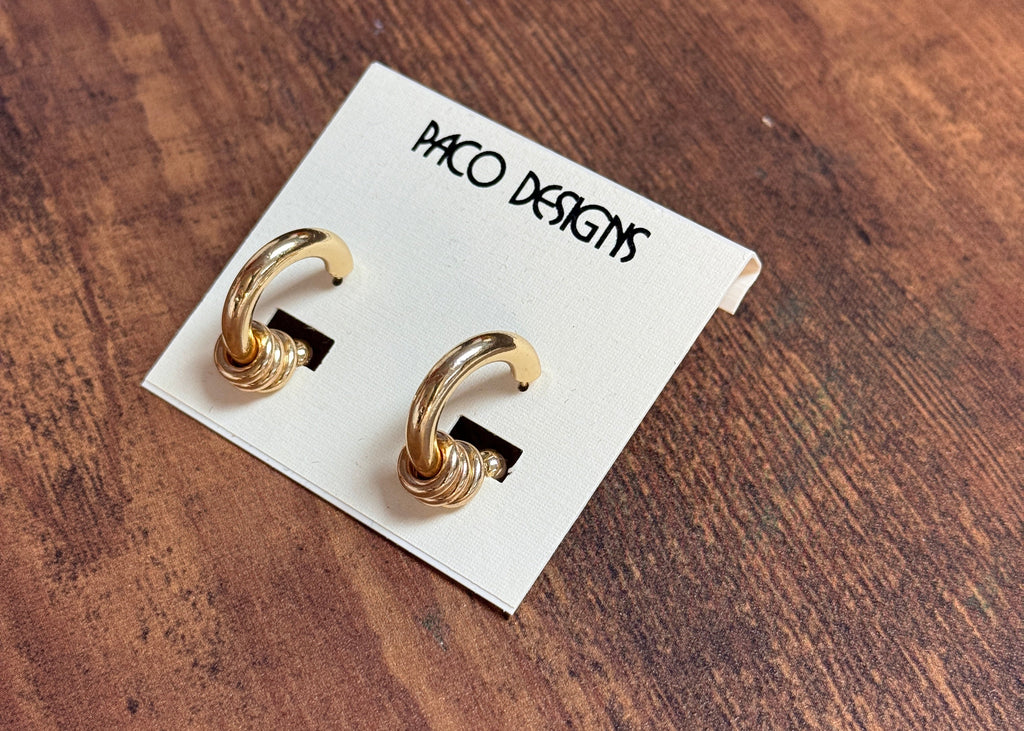 Gold Triple Hoop Stud Earrings