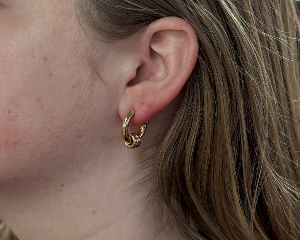 Gold Triple Hoop Stud Earrings