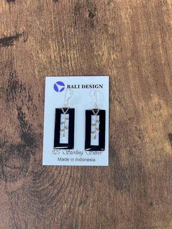 Black Shell Rectangle Sterling Silver Earrings
