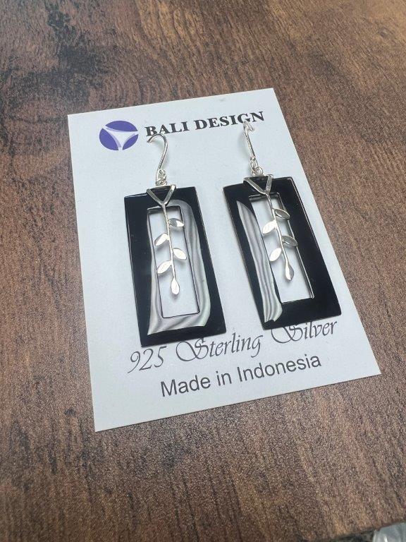 Black Shell Rectangle Sterling Silver Earrings