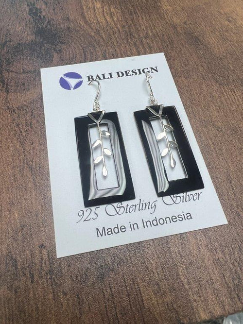 Black Shell Rectangle Sterling Silver Earrings