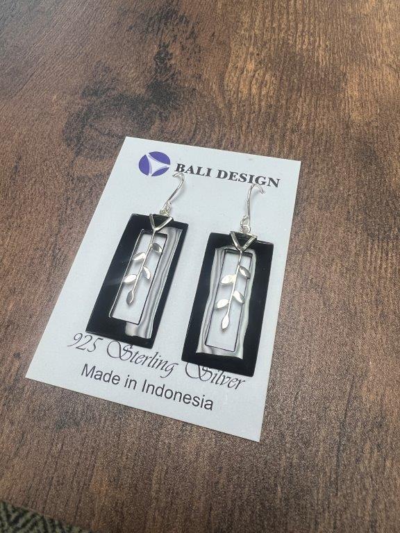 Black Shell Rectangle Sterling Silver Earrings