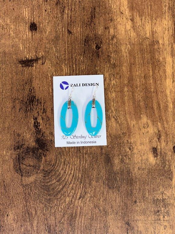 Long Oval Turquoise Sterling Silver Earrings