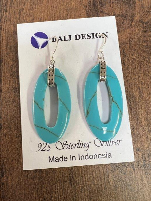 Long Oval Turquoise Sterling Silver Earrings