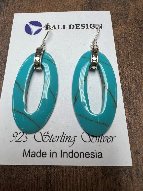 Long Oval Turquoise Sterling Silver Earrings