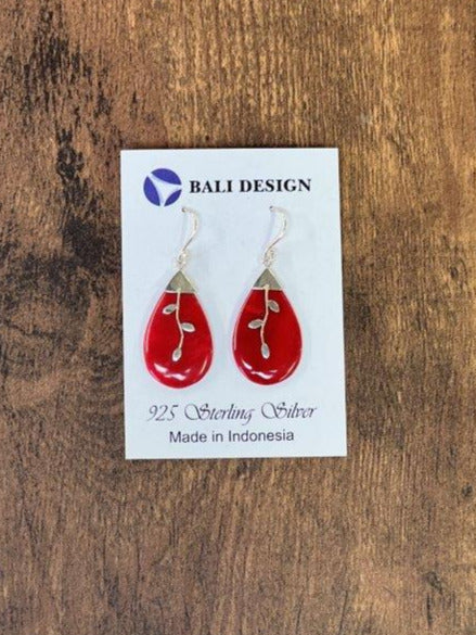 Red Coral Pear Shaped Sterling Silver Earrings