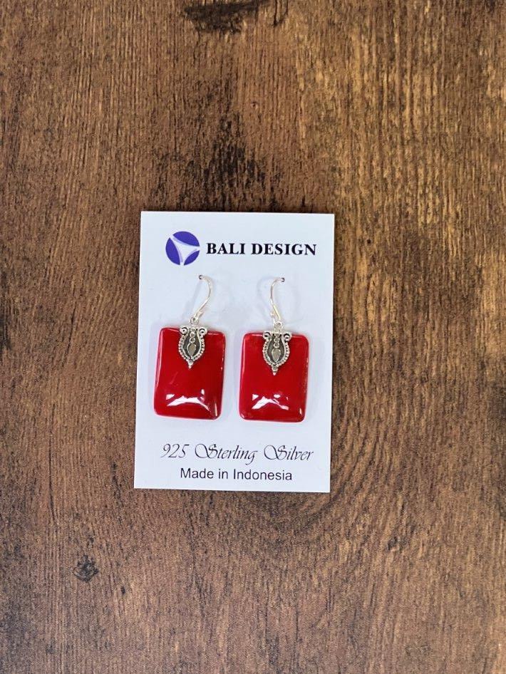 Square Coral Sterling Silver Earrings