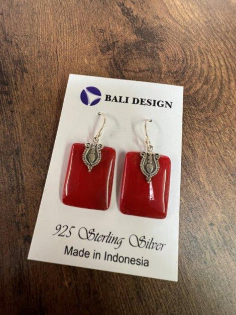 Square Coral Sterling Silver Earrings