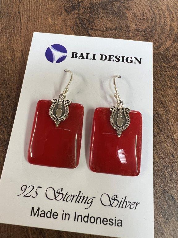Square Coral Sterling Silver Earrings