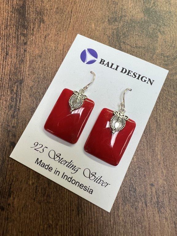 Square Coral Sterling Silver Earrings