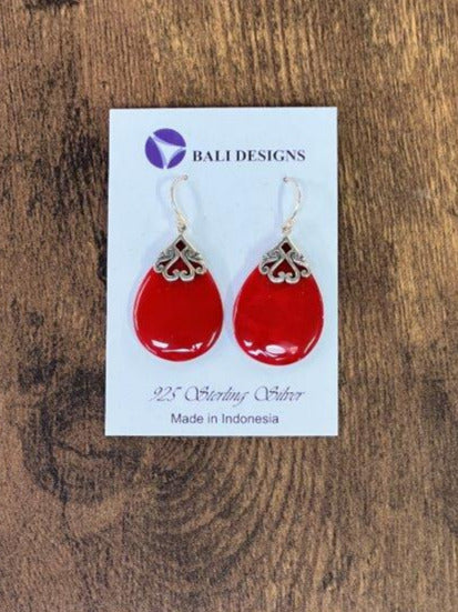 Coral Pear Shape Sterling Silver Earring