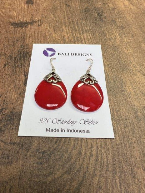 Coral Pear Shape Sterling Silver Earring